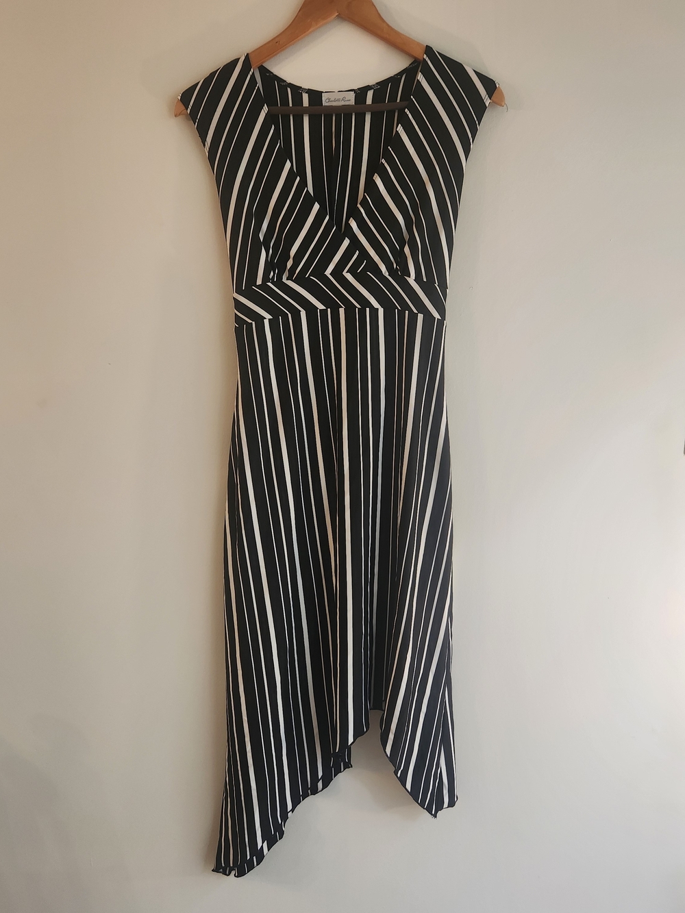 Charlotte Russe Black and White Striped Asymmetrical V-Neck Dress
